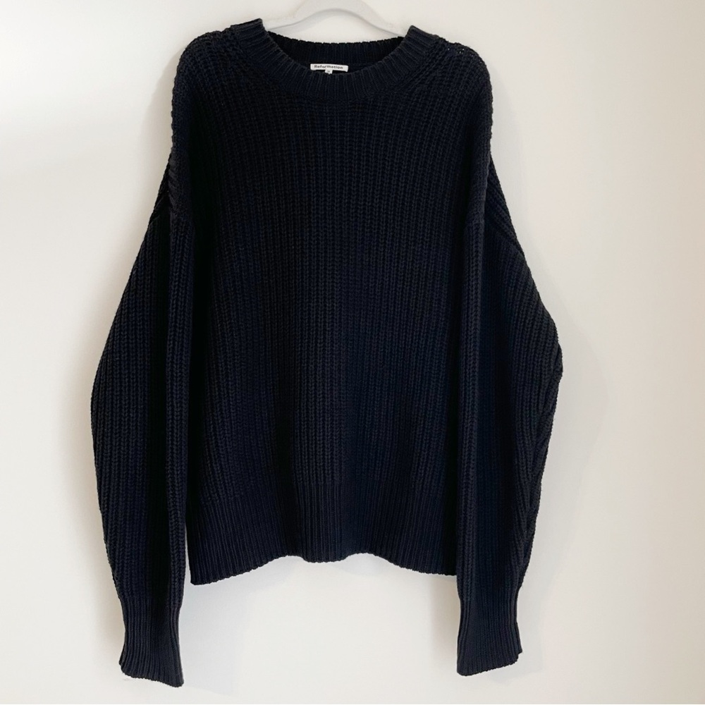 Reformation Sam Cotton Cashmere Oversized Crew Sweater Black Size M